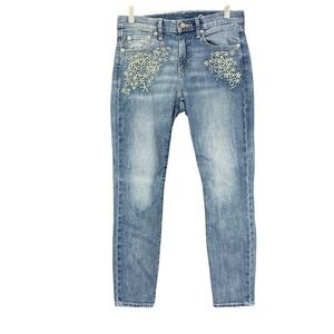 Gap Jeans Womens 26 Blue Authentic Best Girlfriend Floral Daisy Embroidered Slim